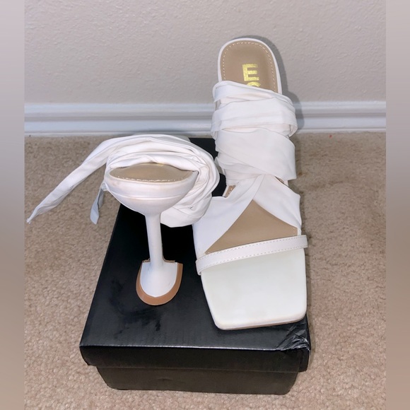 Nick Lace Up Square Peep Toe Sculptured Heel in white chiffon - Picture 2 of 4